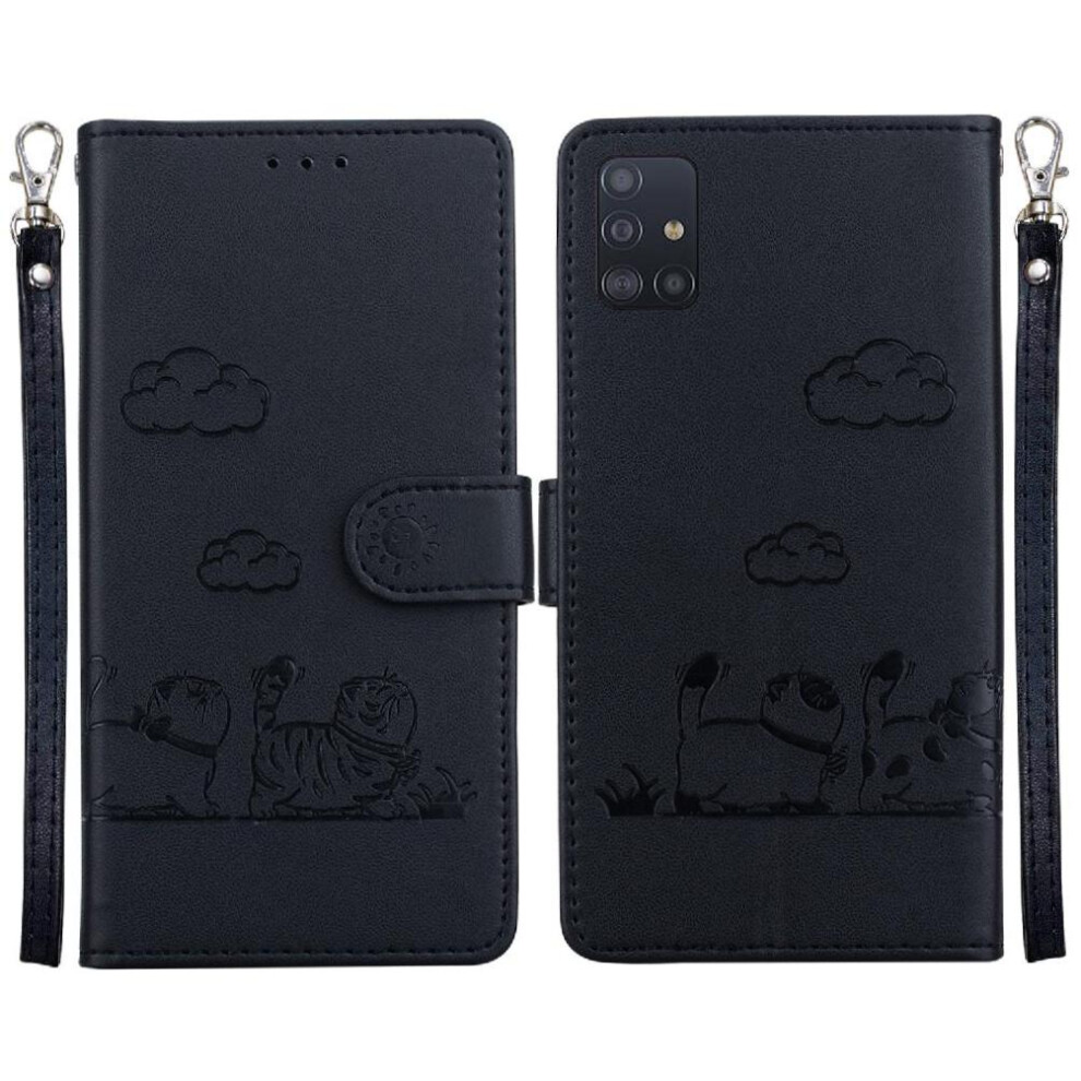 (Black) Flip Case For Samsung Galaxy A71 4G Card Slot Holder Kickstand Leather Wallet Cat Rfid Black 764563678549