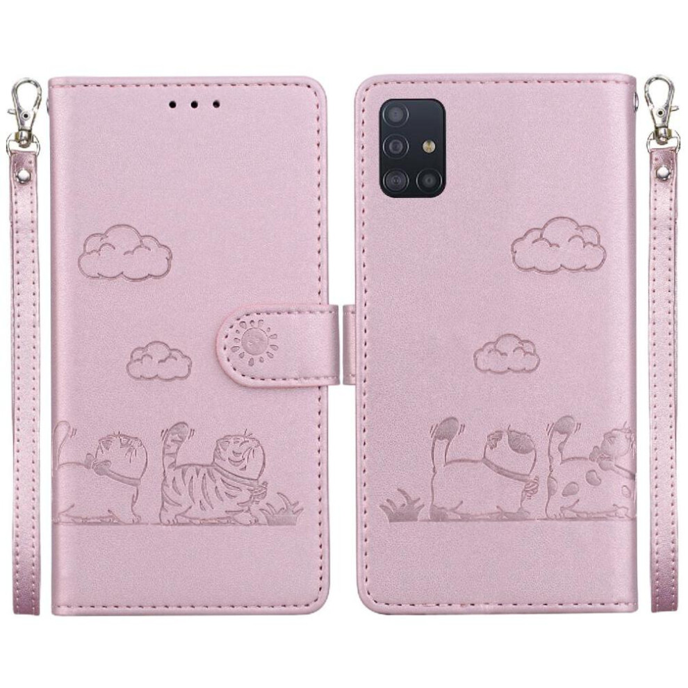 (Pink) Flip Case For Samsung Galaxy A71 4G Card Slot Holder Kickstand Leather Wallet Cat Rfid Pink 764563678495