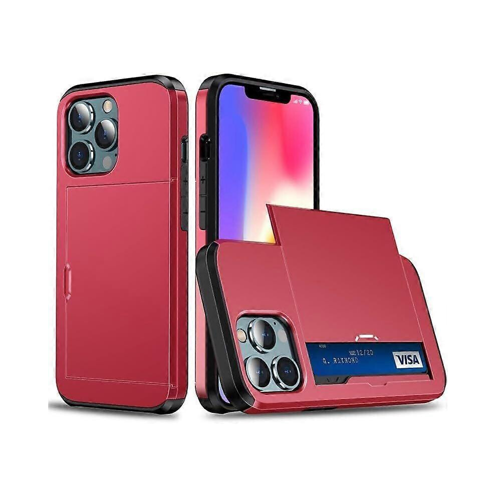 (As show, One size) For iPhone 13 Pro Max Case with Card Holder Slot,Red