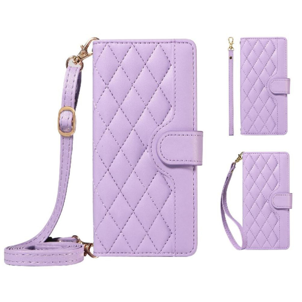 (Purple) Flip Case For Samsung Galaxy A71 4G Wallet Card Slots Detachable Wrist Strap And Long Lanyard Lattice Flip Folio Phone Case With Stand Purple 764563678877