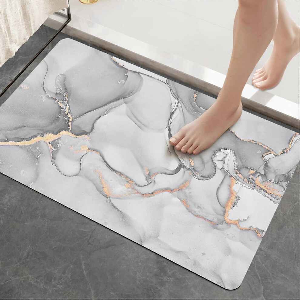 (As show, One size) Diatomite Non-Slip Bath Mat 40 x 60 cm, Super Absorbent Quick Dry, for Bathroom Doors, Living Room, Washable (Light Grey)