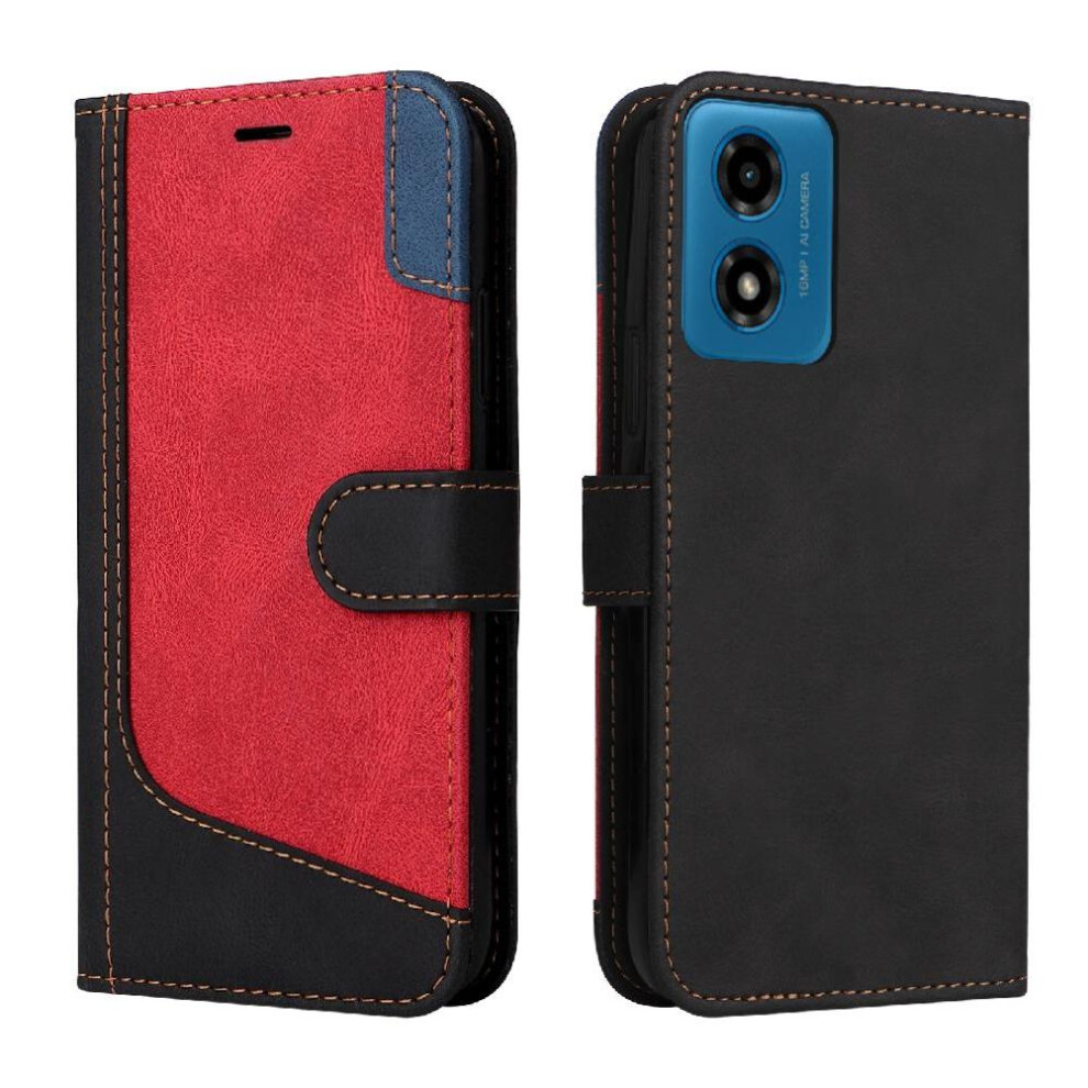 (Black) Flip Case for Motorola Moto G04/g24 with Card Slots Holder and Strap Pu Leather Unique Patchwork Color High Quality
