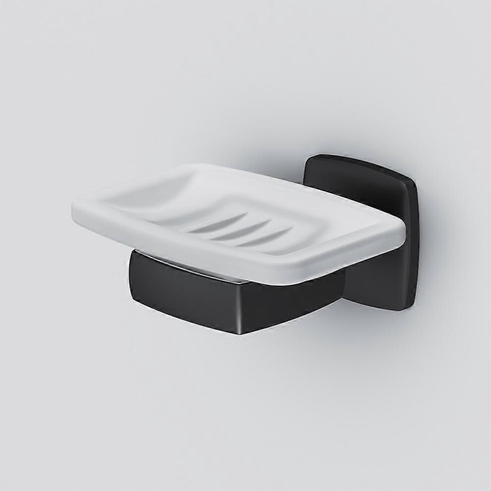 (As show, One size) Matte Black Wall Mounted Soap Dish No Drilling (No Adhesive), Glass Soap Dish for Bathroom-image-OPC-PHPR6MN-NEW
