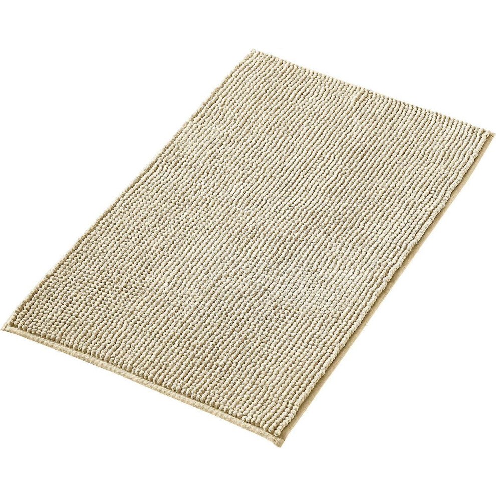 (As show, One size) Non-Slip Chenille Bath Mat - Super Absorbent and Machine Washable - for the Bathroom, Shower, Bathtub or as a Toilet Rug - Beige -