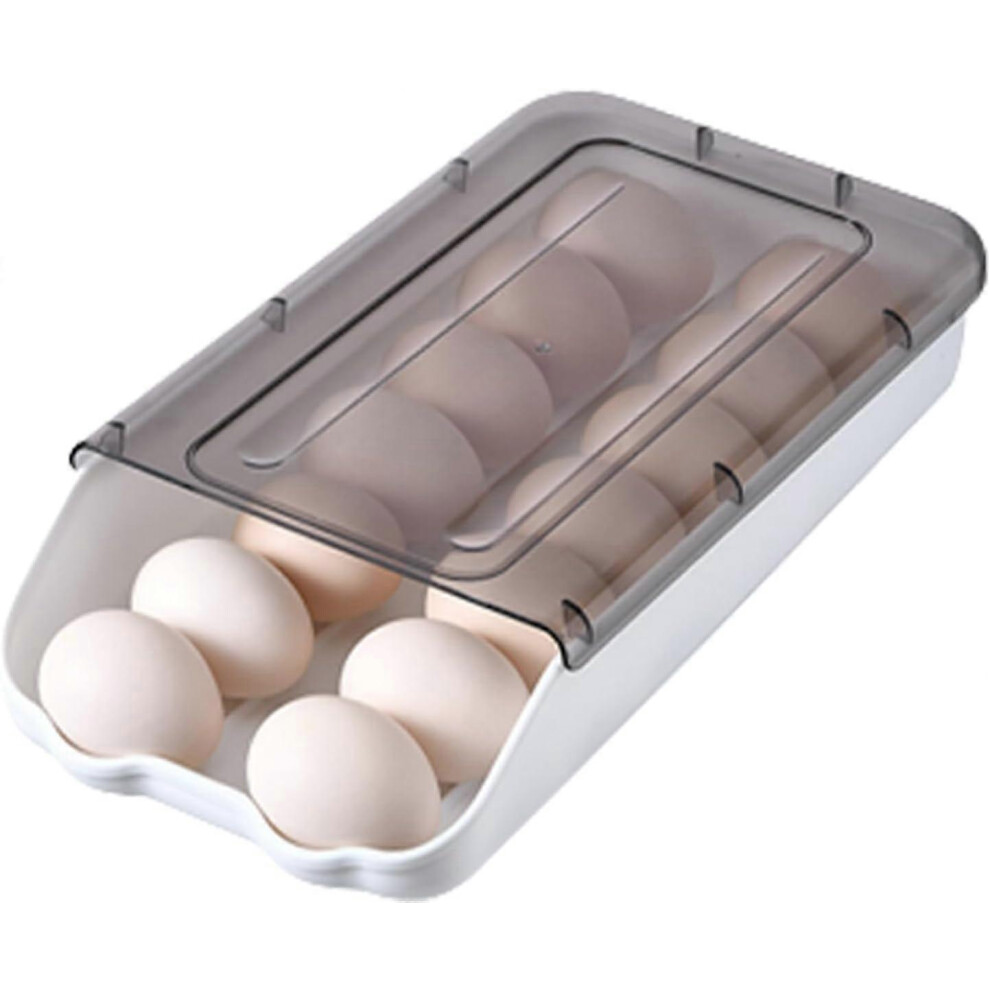 (As Show, One Size) (Black) Plastic Kitchen Egg Basket, Sliding Egg Boxes For Refrigerator, Automatic Rolling Egg Carton Tray, Holds 14 Eggs, Ideal Fo Black