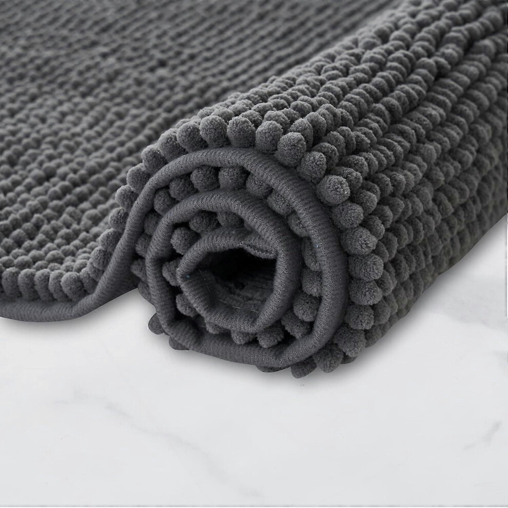 (As show, One size) Non-Slip Chenille Bath Mat - Super Absorbent and Machine Washable - for the Bathroom, Shower, Bathtub or as a Toilet Rug - Dark Gr