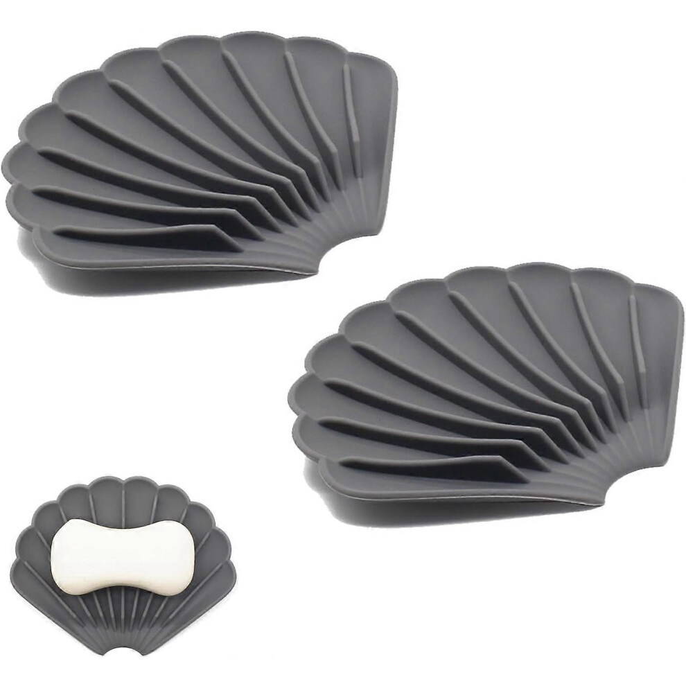 (As show, One size) Soap Dish 2 Pack, Silicone Soap Dish, with Automatic Draining, Soft Silicone Travel Soap Dish, for Bathroom, Kitchen, Shower (Gray-image-OPC-PHPR6N7-NEW