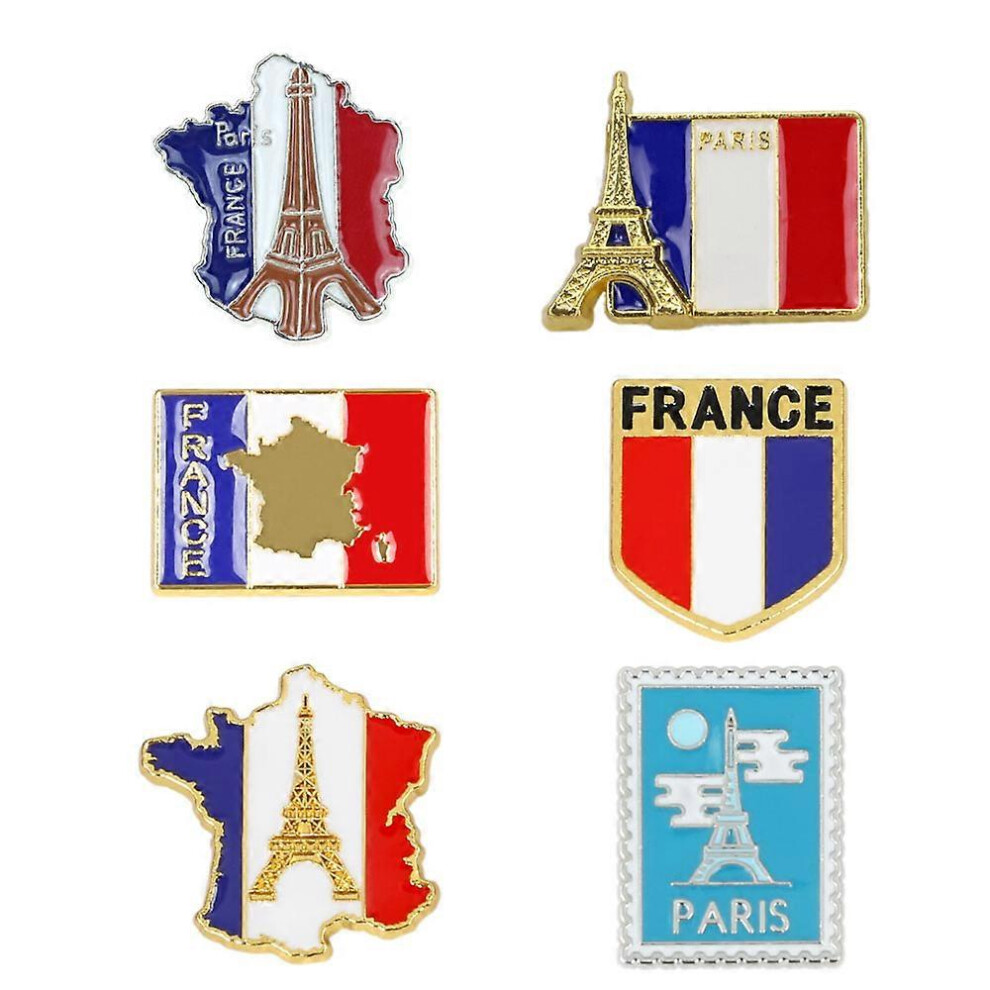(As show, One size) (F)6 pieces rustic enamel pins French flag lapel pins French brooch metal patriotic badge French souvenirs