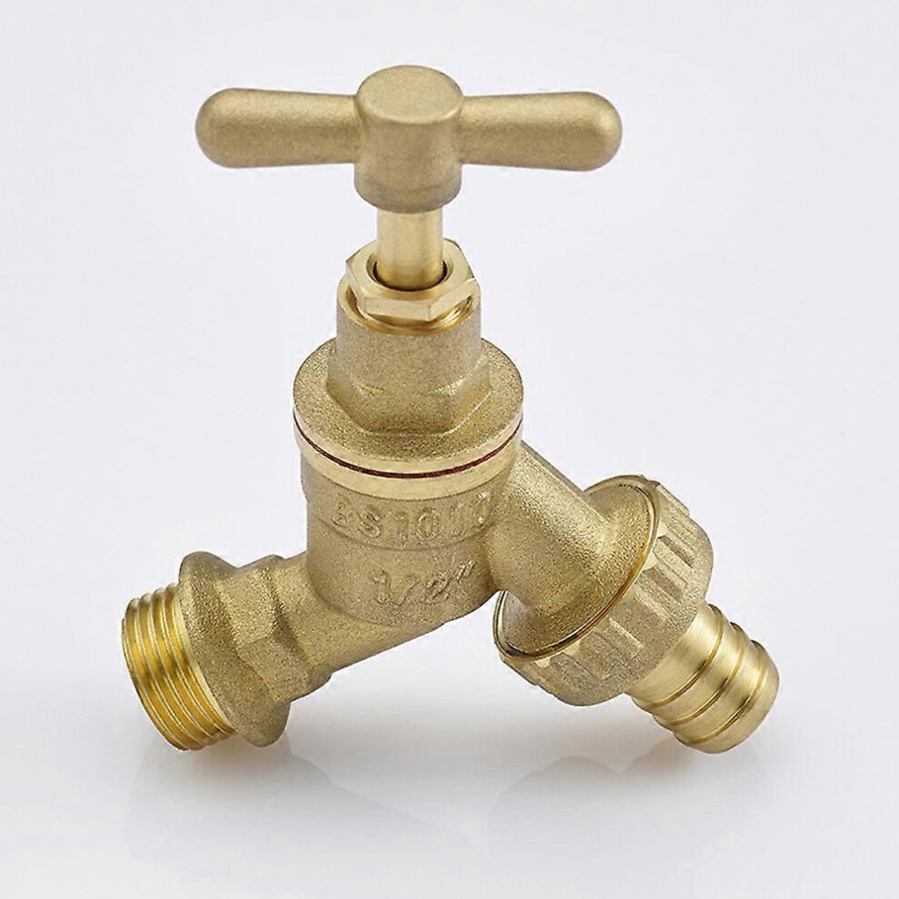 (As show, One size) Outdoor Garden Tap Hose Union Bib Tap 1/2inch  with Compression Wallplate Elbow, Through The Wall 15mm Copper Tube (Single Bib Tap)