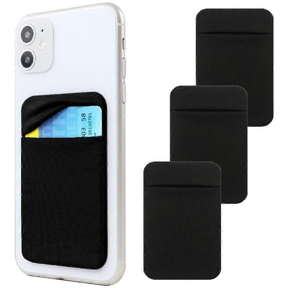 (As show, One size) Self-adhesive phone back stickers 3-pack, not easy to deform, credit card / ID card holder, suitable for the back of smartphones, black