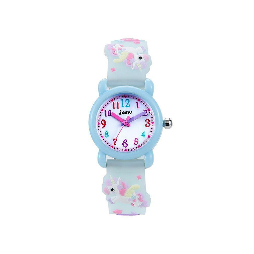 (As Show, One Size) 3D Children's Cartoon Watch Waterproof Quartz Watch-Unicorn Light Blue