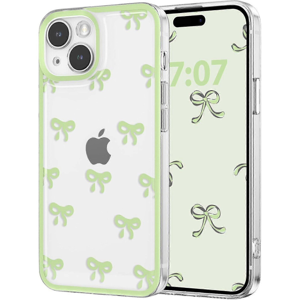 (As show, One size) Case for iPhone 15, Transparent Cute Ribbon Bowknot Pattern, Beautiful and Fashionable Durable TPU Protective Case for Women Girls - Green