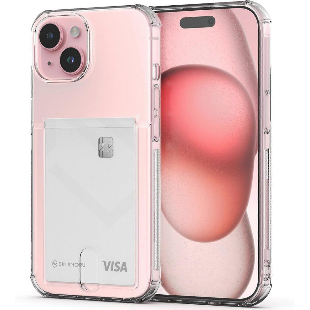 (As show, One size) Transparent shatterproof phone case with card slots, ultra-thin wallet case for iPhone 15, can be used as credit card ID card holder
