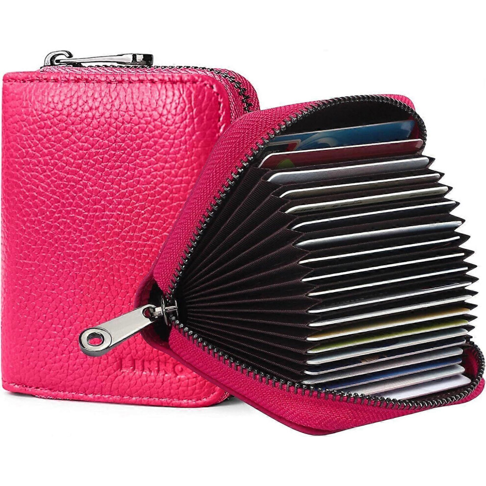 (As show, One size) RFID 20 Card Slots Credit Card Holder Genuine Leather Small Card(rose)