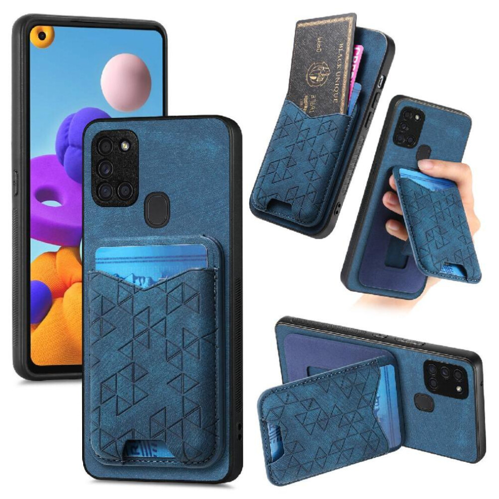 (Blue) Case For Samsung Galaxy A21s Stand Retro Stable Grip Card Slot Blue 764563679485