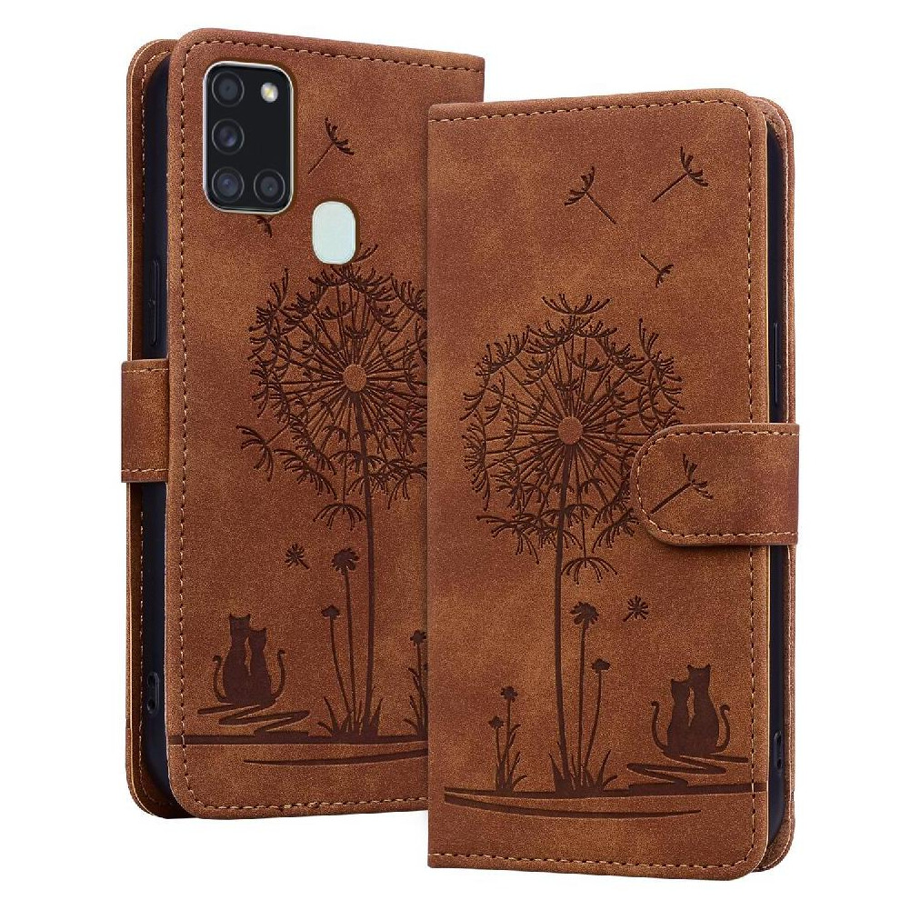 (Brown) Flip Case For Samsung Galaxy A21s Three Card Slots Premium Leather Kickstand Stand Brown 764563679645