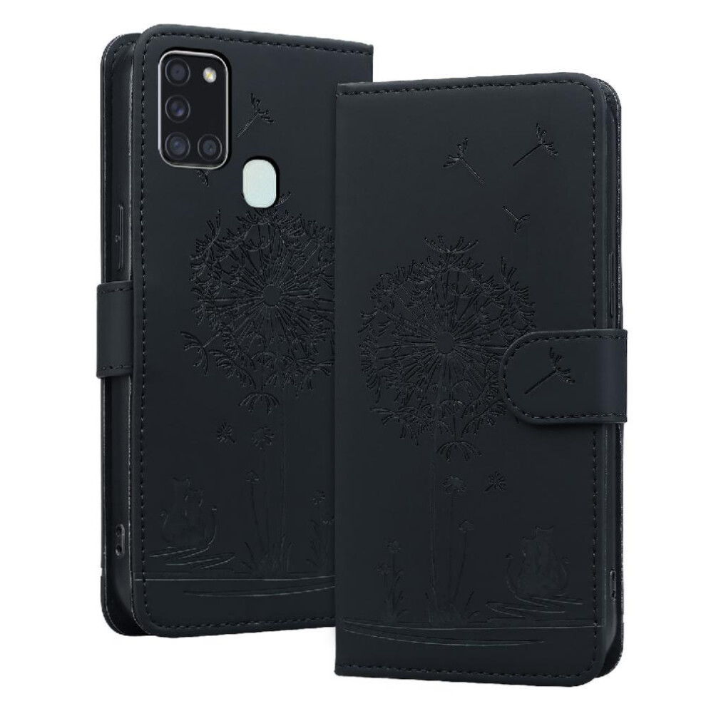 (Black) Flip Case For Samsung Galaxy A21s Three Card Slots Premium Leather Kickstand Stand Black 764563679690