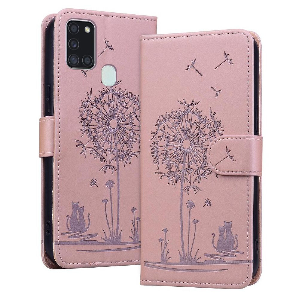 (Rose ) Flip Case For Samsung Galaxy A21s Three Card Slots Premium Leather Kickstand Stand Gold 764563679652
