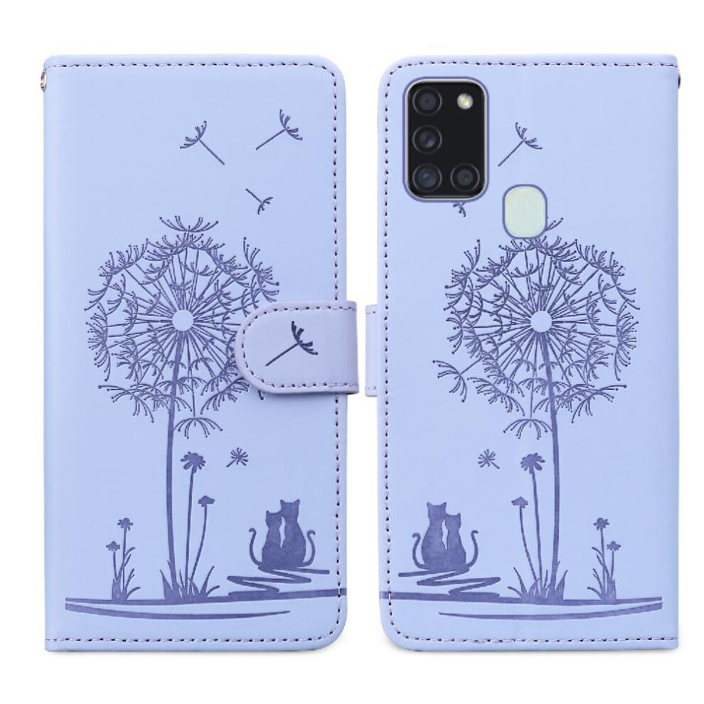 (Purple) Flip Case For Samsung Galaxy A21s Three Card Slots Premium Leather Kickstand Stand Purple 764563679683