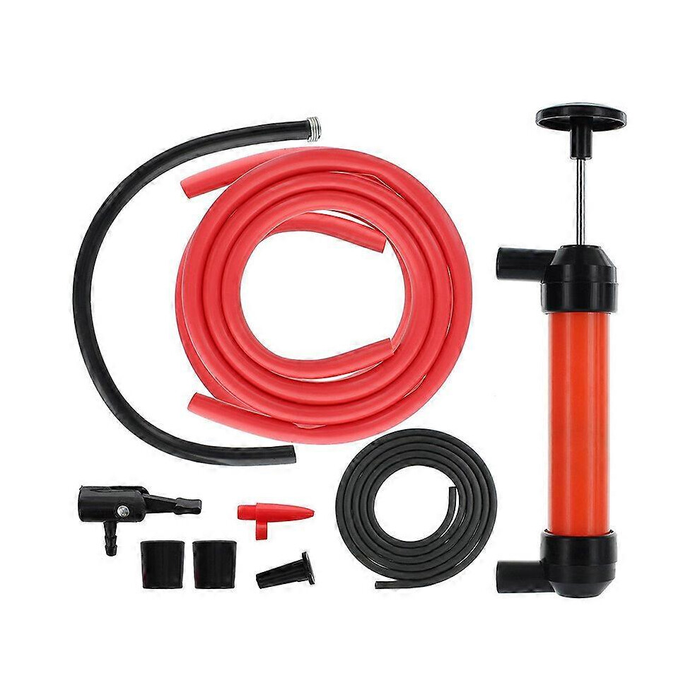 (As show, One size) 1set Hand Suction Siphon Pump with Air Nozzles, Hand Oil Pump with Two Hose, Siphon Kit for Oil/Liquids in Emergency