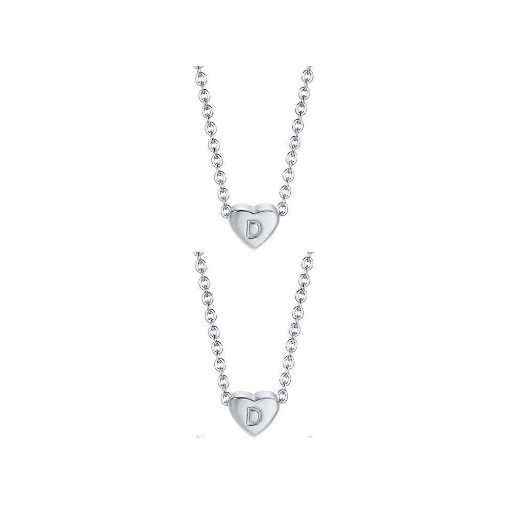 (As show, One size) 2 Heart Letter Initial Necklace for Women Silver Personalized Girls Tiny Initial Alphabet Love Choker NecklaceD
