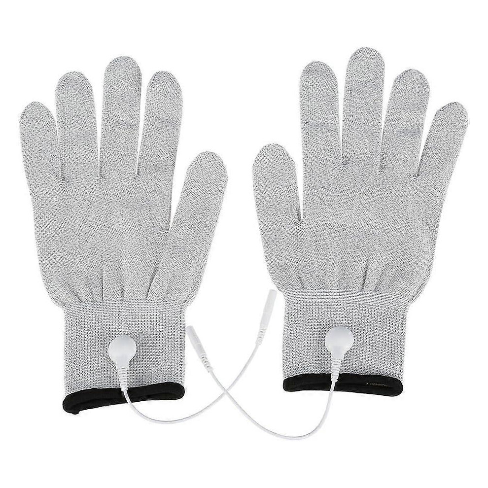 (As show, One size) 1 Pair Conductive Massage Gloves Physiotherapy Electrode Gloves for Electrotherapy, Massage(L)