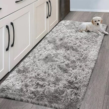 (TYE DYE SILVER, 60cm x 220cm (2ft x 7ft 7")) Large Non Slip Rugs Soft Shaggy Fluffy Runner Rug & Bath Door Mats