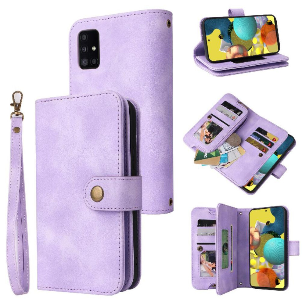 (Purple) Flip Case For Samsung Galaxy A71 4G Wrist Strap Multifunctional Wallet Card Slots Shockproof Flip Purple 764563679973
