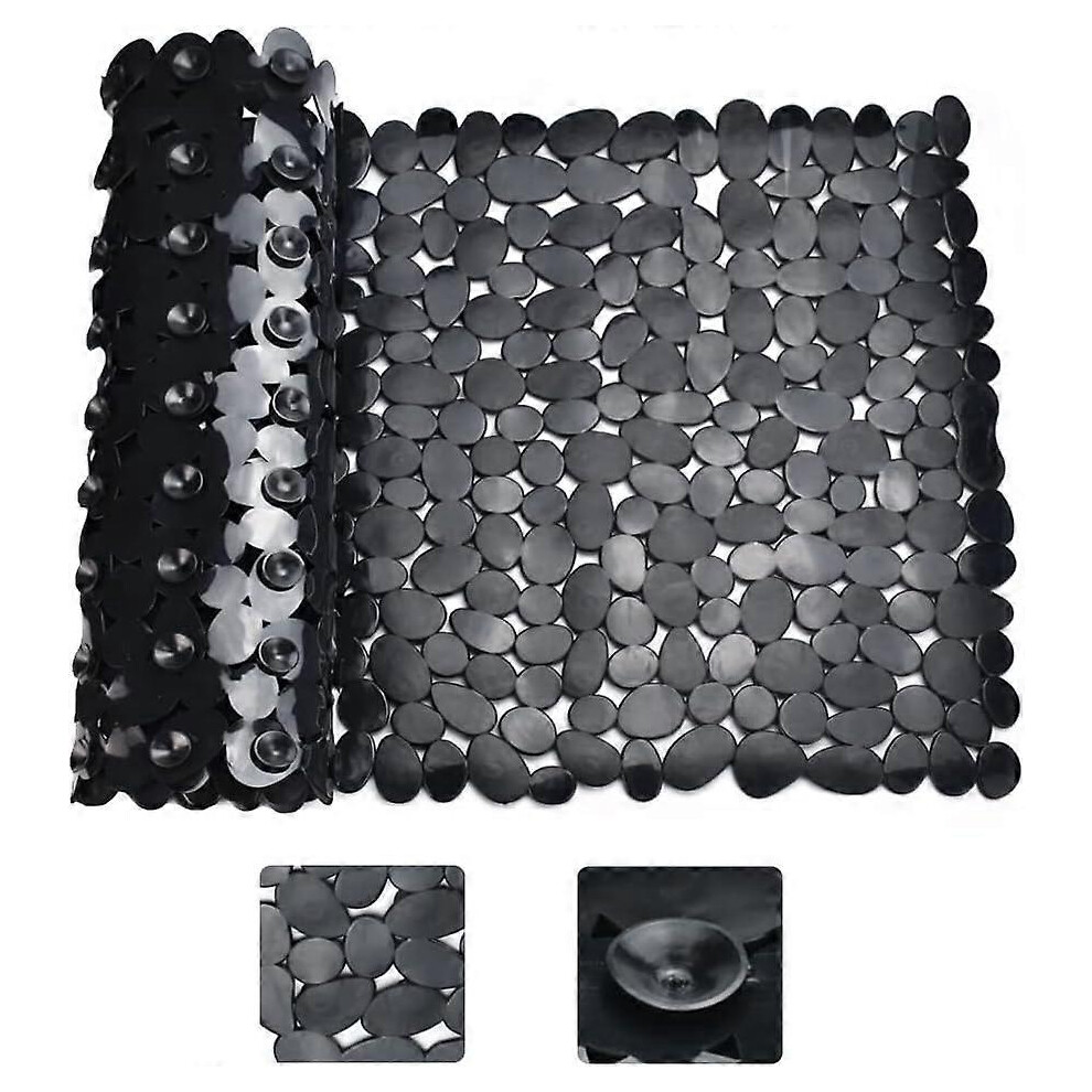 (As show, One size) Non-Slip Shower Mat Black Rectangle Non-Slip Bathtub Mat Anti-Mildew Non-Slip Bath Mat for Bathtub Suction Cup Shower Mat for Bathroom, 88 * 40cm