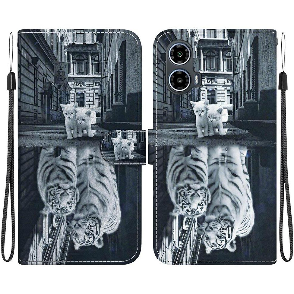 (C6) Flip Case For Motorola Moto G04 Card Slots Magnetic Closure Wallet Butterfly Flower Painted Pu Leather 764563680290