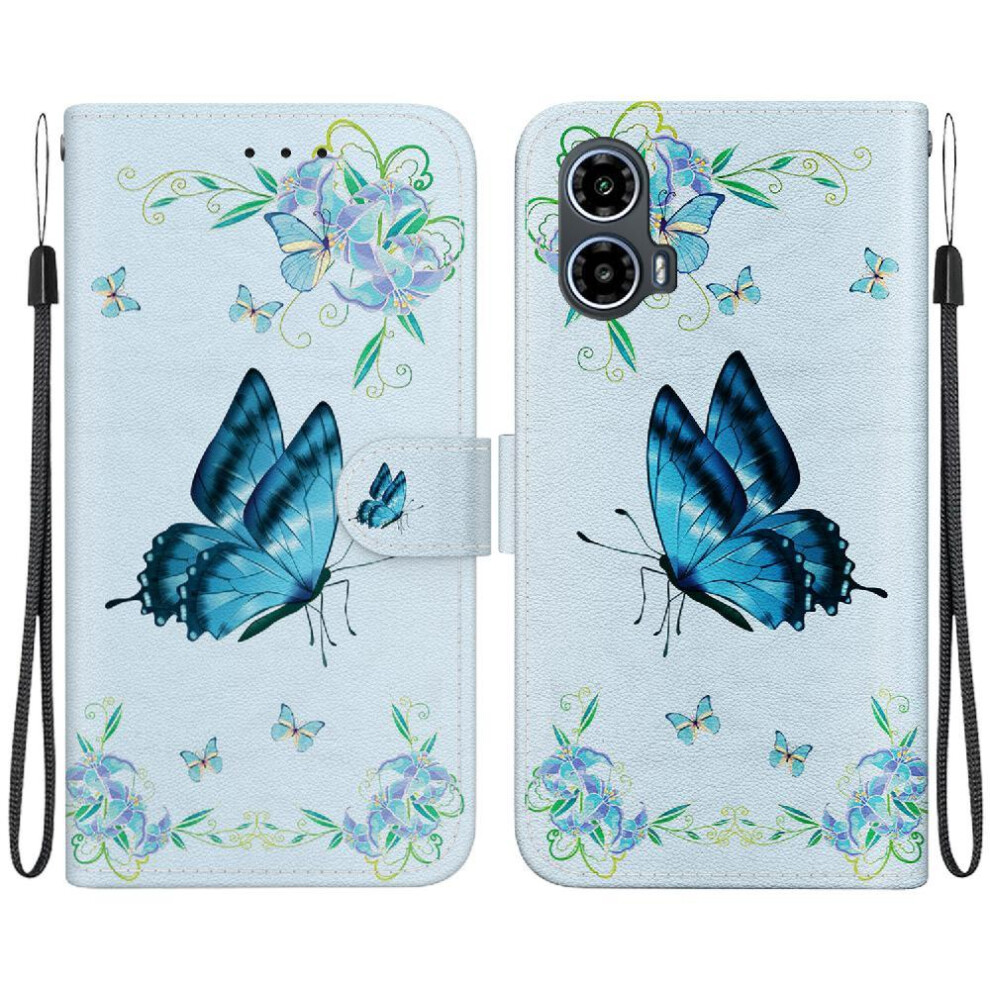 (C11 ) Flip Case For Motorola Moto G04 Card Slots Magnetic Closure Wallet Butterfly Flower Painted Pu Leather 764563680344