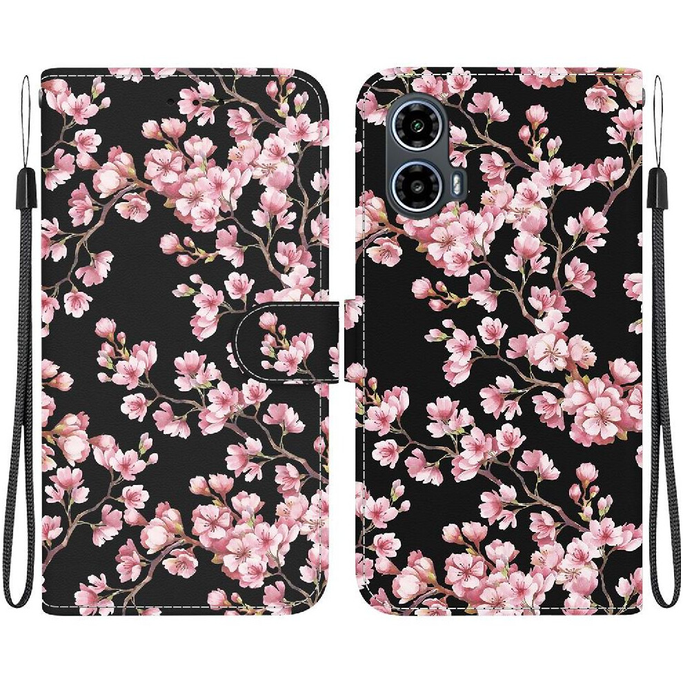 (C8 ) Flip Case For Motorola Moto G04 Card Slots Magnetic Closure Wallet Butterfly Flower Painted Pu Leather 764563680313