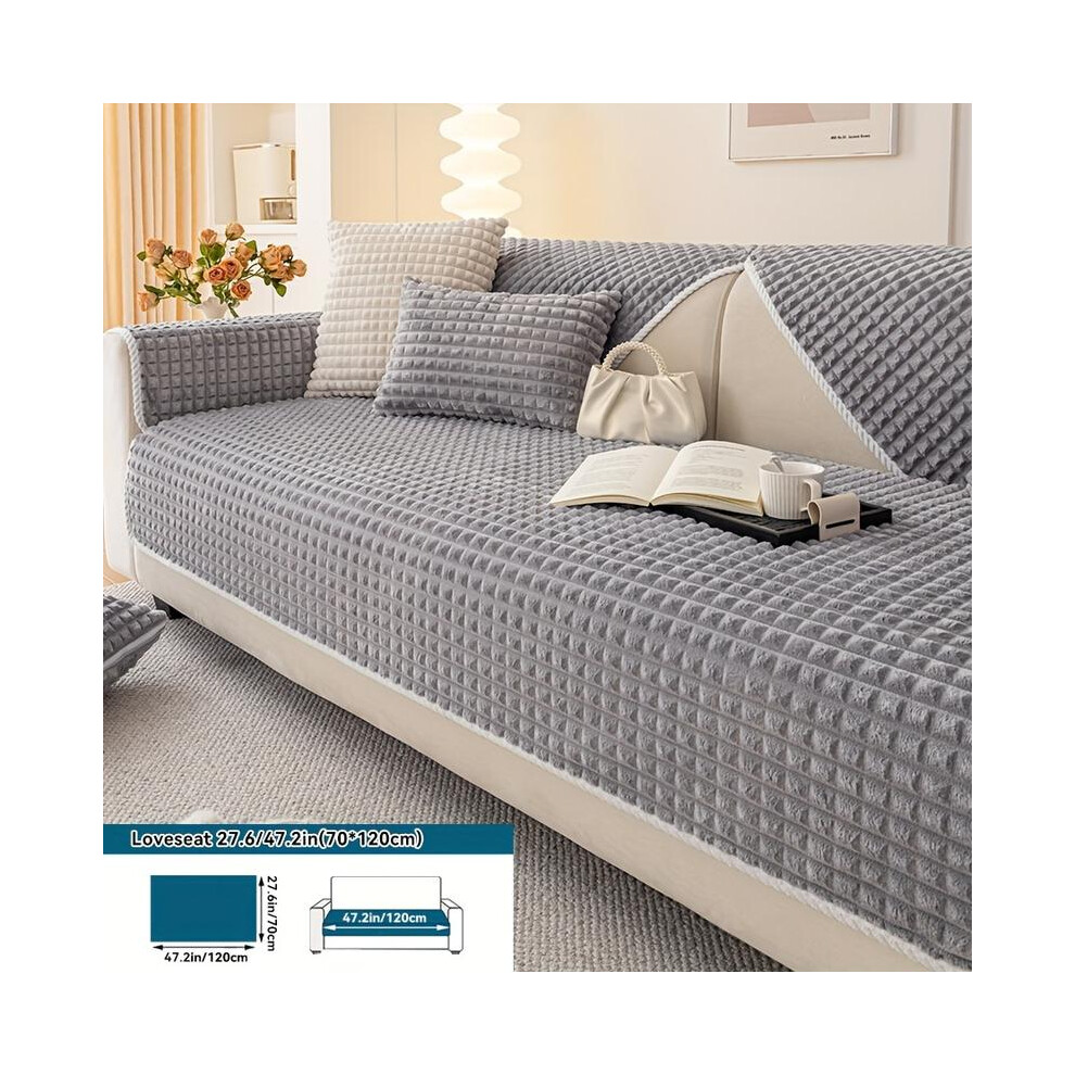 (Gray, 1 Seat 27.6*27.6in(70*70cm)) Soft and thick one-piece plush sofa cover | Non-slip sofa cover for 1 to 4 seater sofas,pet-friendly sofa protecto