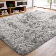 (TYE DYE SILVER, 160cm x 230cm (5ft 4" x 7ft 8")) Large Non Slip Rugs Soft Shaggy Fluffy Runner Rug & Bath Door Mats