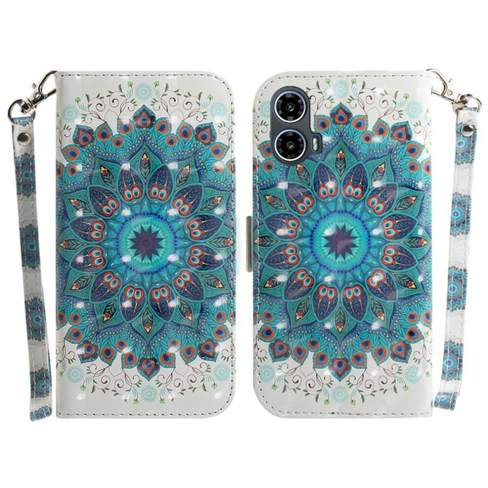 (C3 ) 3D Painted Protective Case For Motorola Moto G04 Magnetic Closure Lanyard Wallet Card Slots Pu Leather 764563680870