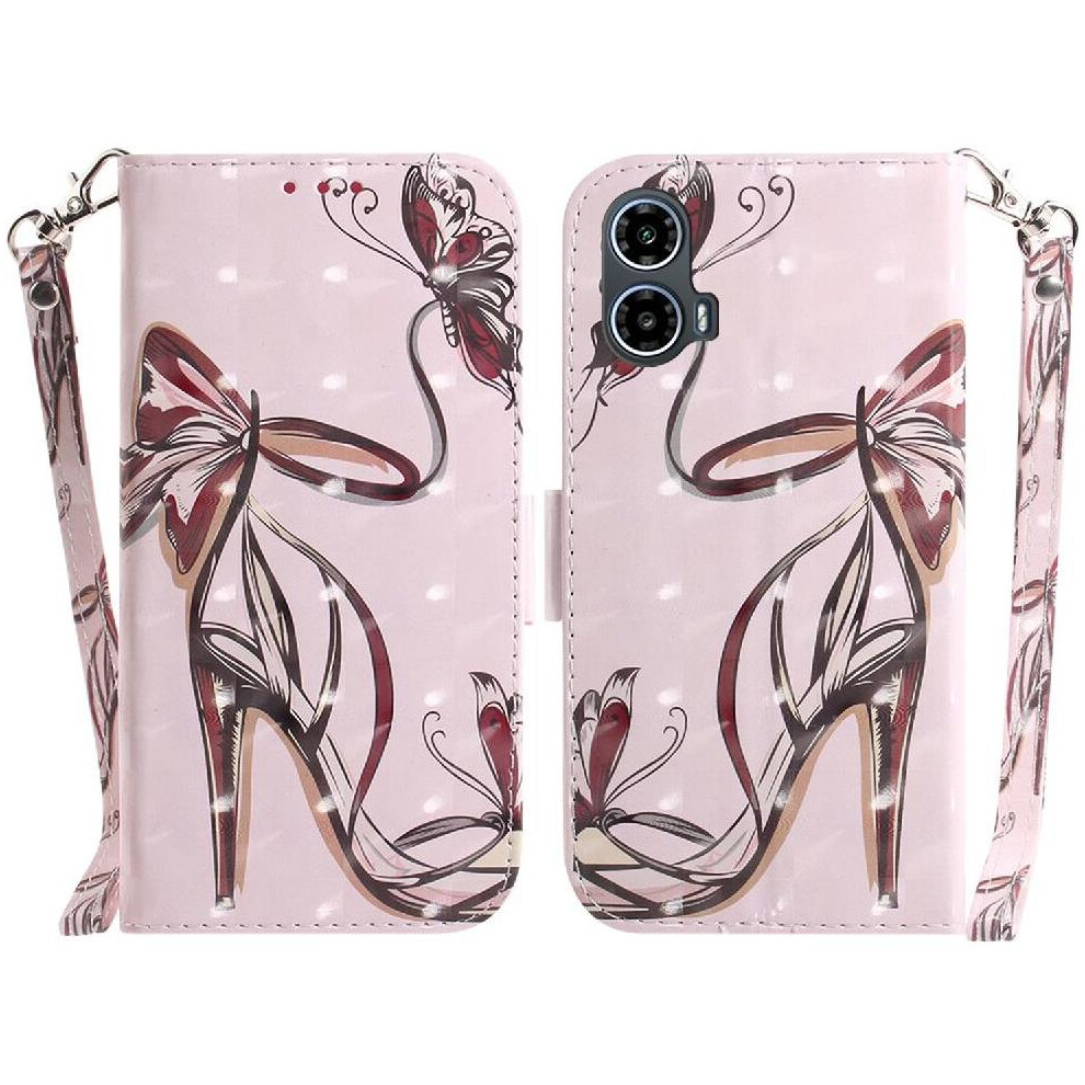 (C6) 3D Painted Protective Case For Motorola Moto G04 Magnetic Closure Lanyard Wallet Card Slots Pu Leather 764563680900