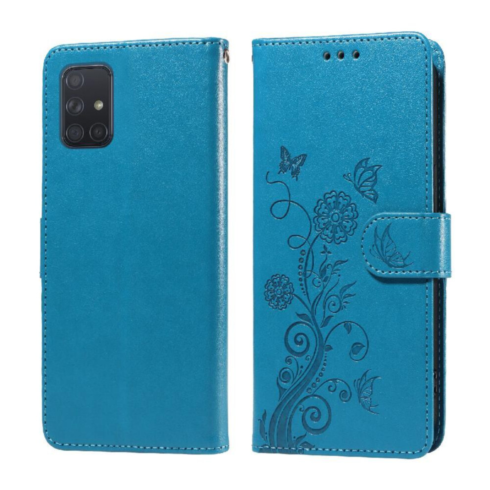 (Blue) Flip Case For Samsung Galaxy A71 4G Flip Flower Cardslots Leather Blue 764563680993