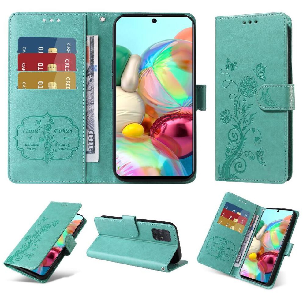 (Green) Flip Case For Samsung Galaxy A71 4G Flip Flower Cardslots Leather Green 764563680986