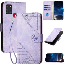 (Light Violet) Flip Case for Samsung Galaxy A21s High Quality Leather Phone Case and Credit Card Slot Embossed Butterfly with Detachable Hand Strap