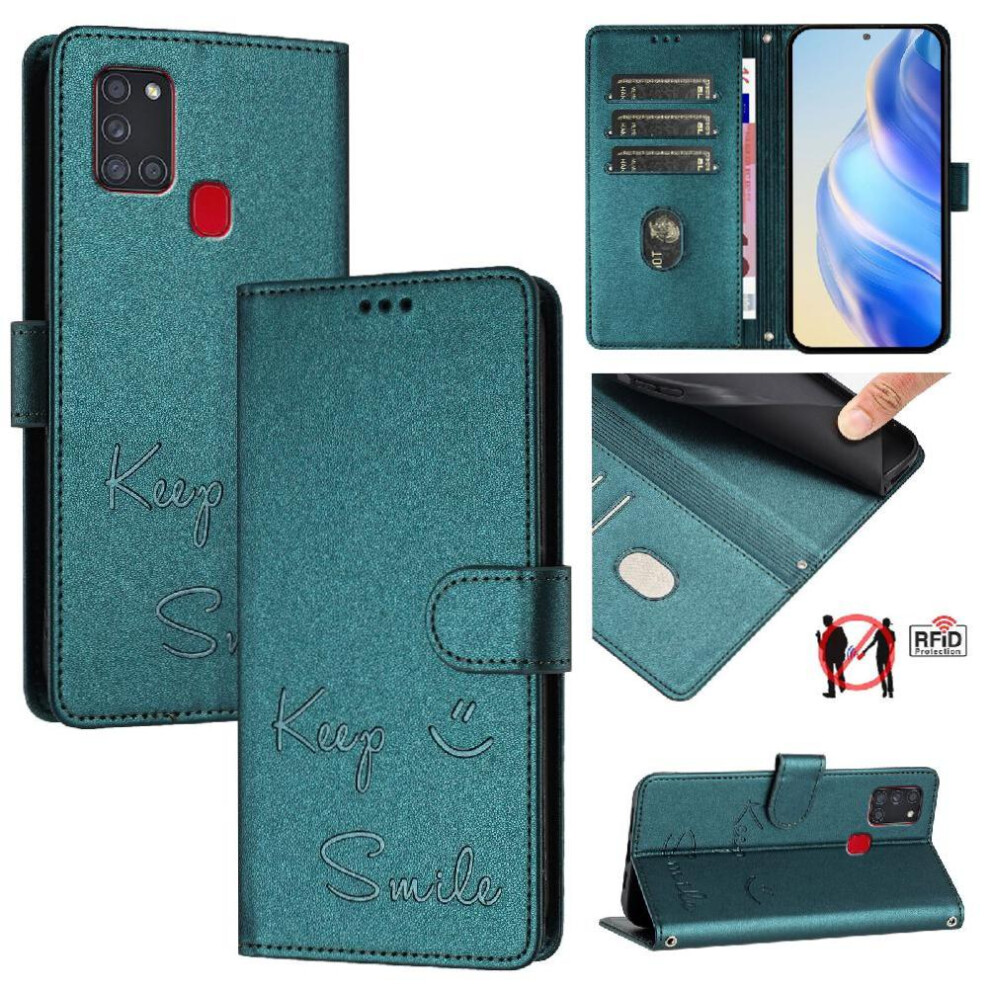 (Bottle ) Case For Samsung Galaxy A21s Pu Leather Rfid Blocking Card Holder Wallet Flip Cover Green 764563681655
