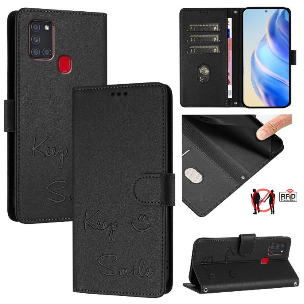 (Black) Case For Samsung Galaxy A21s Pu Leather Rfid Blocking Card Holder Wallet Flip Cover Black 764563681648