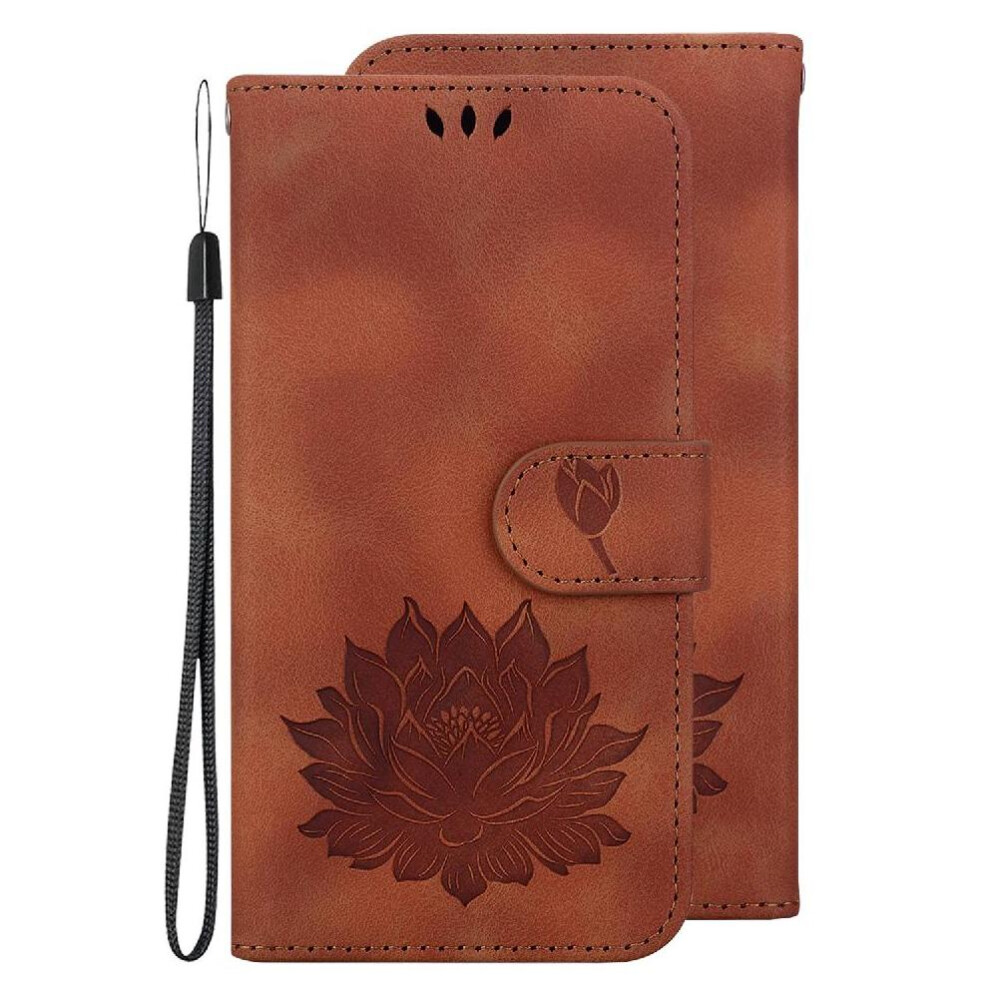 (Brown) Flip Case For Samsung Galaxy A71 4G Kickstand Magnetic Wallet Relief Lotus Flower Kickstand Brown 764563682089