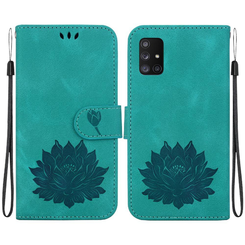 (Green) Flip Case For Samsung Galaxy A71 4G Kickstand Magnetic Wallet Relief Lotus Flower Kickstand Green 764563682119