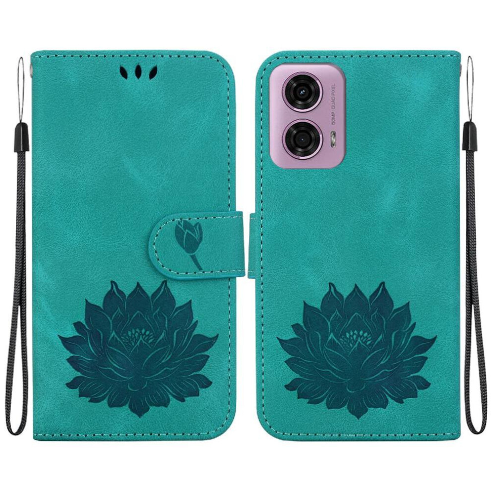 (Green) Flip Case For Motorola Moto G04 Kickstand Relief Lotus Flower Magnetic Kickstand Wallet Green 764563682171