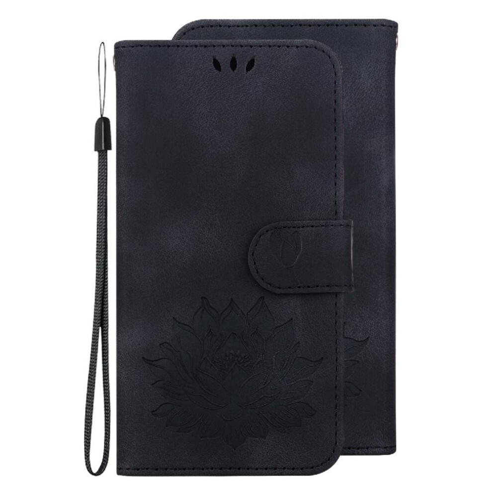 (Black) Flip Case For Motorola Moto G04 Kickstand Relief Lotus Flower Magnetic Kickstand Wallet Black 764563682195