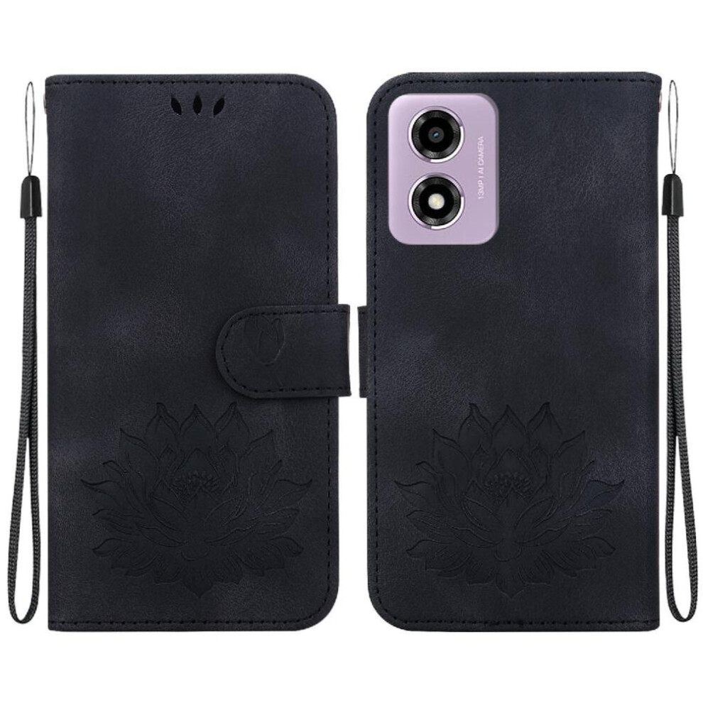 (Black) Flip Case For Motorola Moto G04s Wallet Kickstand Kickstand Magnetic Relief Lotus Flower Black 764563682324