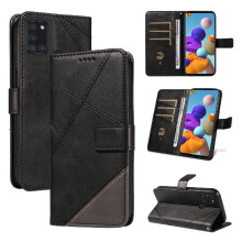 (Black) Flip Case for Samsung Galaxy A21s High-quality with Diamond Stitching and Card Slot Leather Phone Protection Case