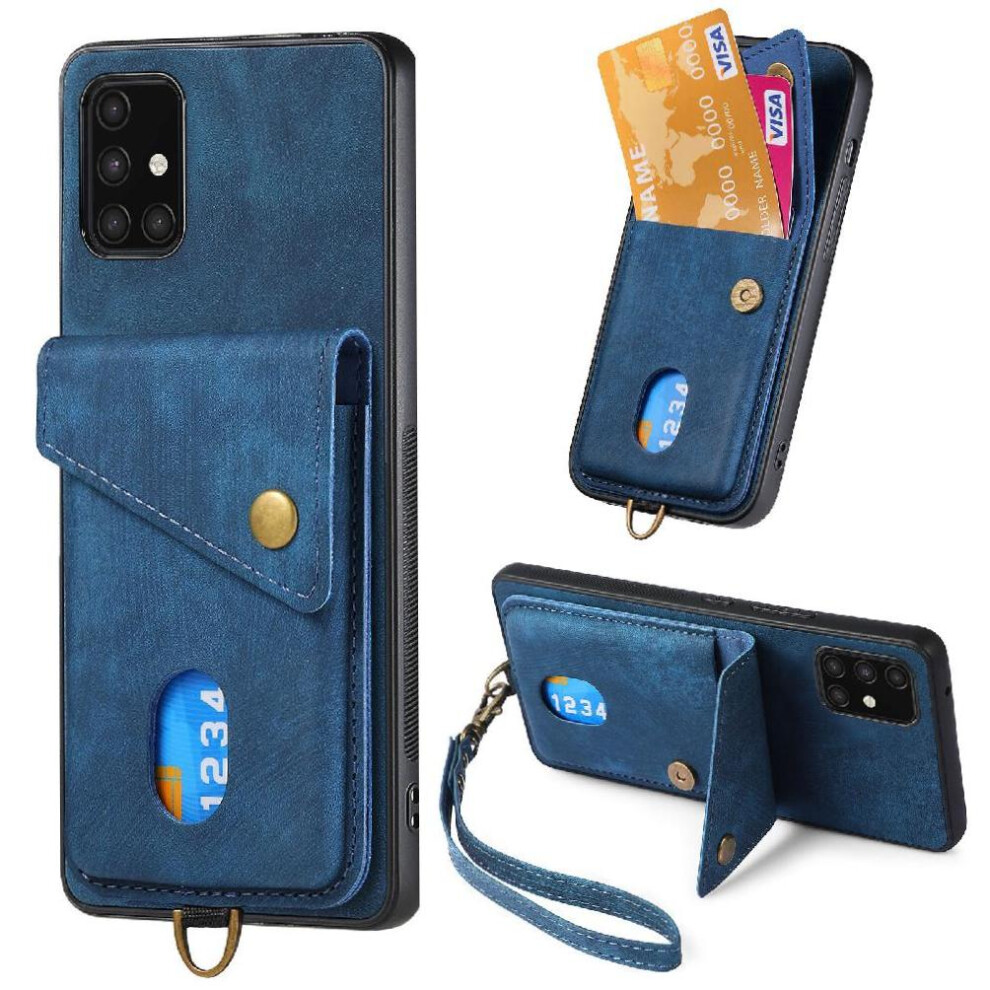 (Blue) Case For Samsung Galaxy A71 4G Multifunctional Detachable Lanyard Card Slot Premium Leather Magnetic Closure Blue 764563682720