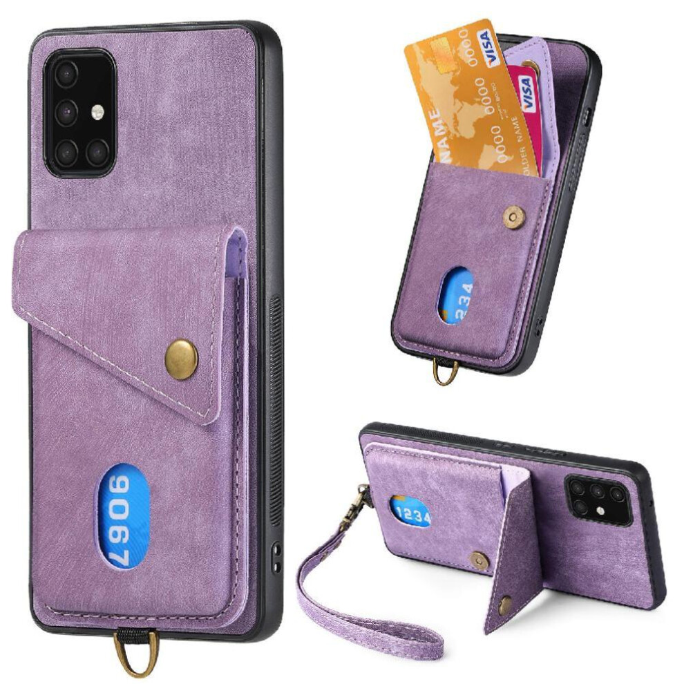 (Purple) Case For Samsung Galaxy A71 4G Multifunctional Detachable Lanyard Card Slot Premium Leather Magnetic Closure Purple 764563682768