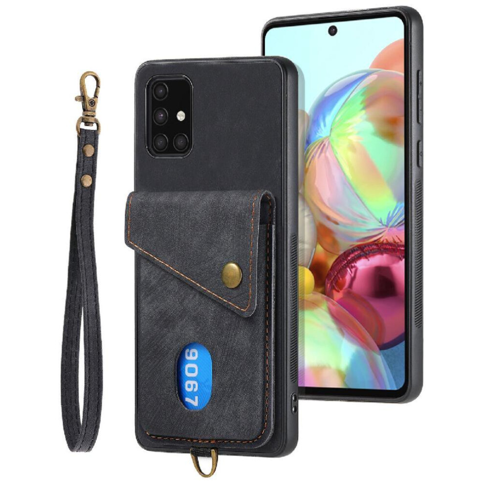 (Black) Case For Samsung Galaxy A71 4G Multifunctional Detachable Lanyard Card Slot Premium Leather Magnetic Closure Black 764563682713